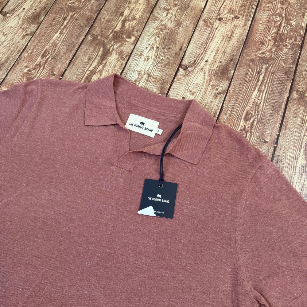 The Normal Brand Johnny Collar Sweater Polo Mens Small Mauve Linen Blend NWT